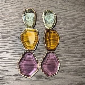 Vibrant Vintage-esque Green and Yellow Earrings with Intricate Design